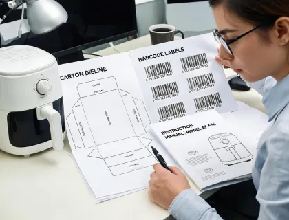 Packaging coordinator checking carton dielines